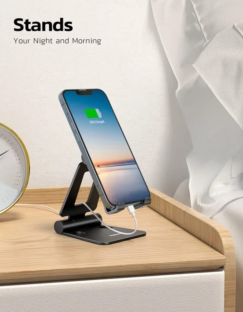 Dual Folding Fully Adjustable Foldable Phone Cradle Dock Compatible w/ iPhone 11-17 Pro Max Xs Xr X 8, Nintendo Switch, All Phones - (Black)