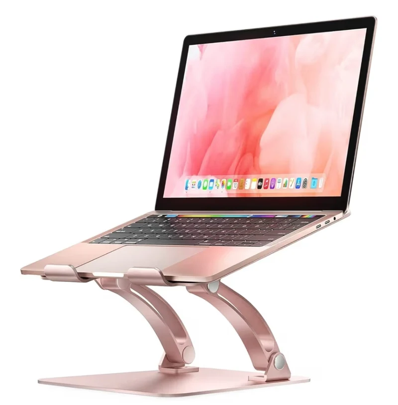 Fully Adjustable Laptop Stand Dual Foldable Aluminum Riser w/ Heat-Vent, Ergonomic Accessories Compatible with All 10-17" Laptops (Pink)