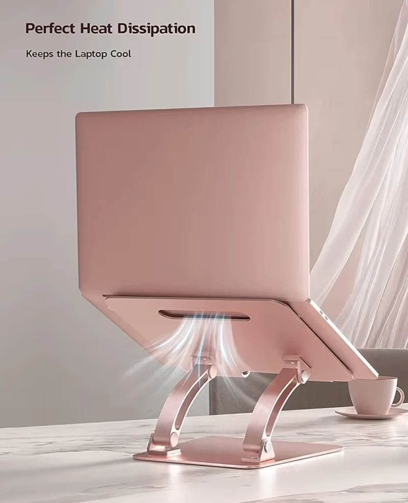 Fully Adjustable Laptop Stand Dual Foldable Aluminum Riser w/ Heat-Vent, Ergonomic Accessories Compatible with All 10-17" Laptops (Pink)