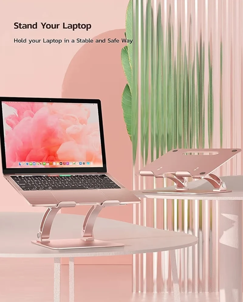 Fully Adjustable Laptop Stand Dual Foldable Aluminum Riser w/ Heat-Vent, Ergonomic Accessories Compatible with All 10-17" Laptops (Pink)