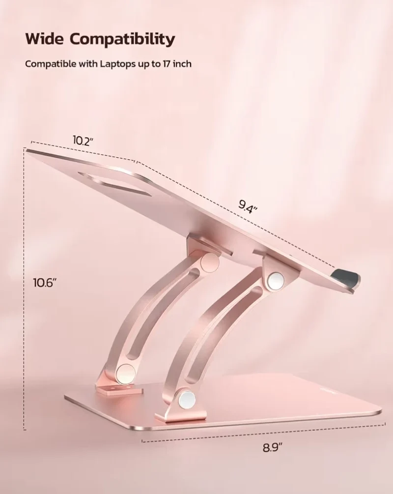 Fully Adjustable Laptop Stand Dual Foldable Aluminum Riser w/ Heat-Vent, Ergonomic Accessories Compatible with All 10-17" Laptops (Pink)