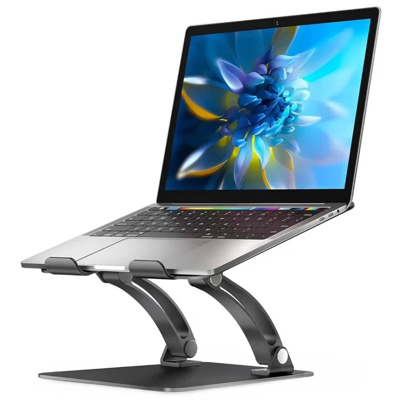 Fully Adjustable Laptop Stand Dual Foldable Aluminum Riser w/ Heat-Vent, Ergonomic Accessories Compatible with All 10-17" Laptops (Black)