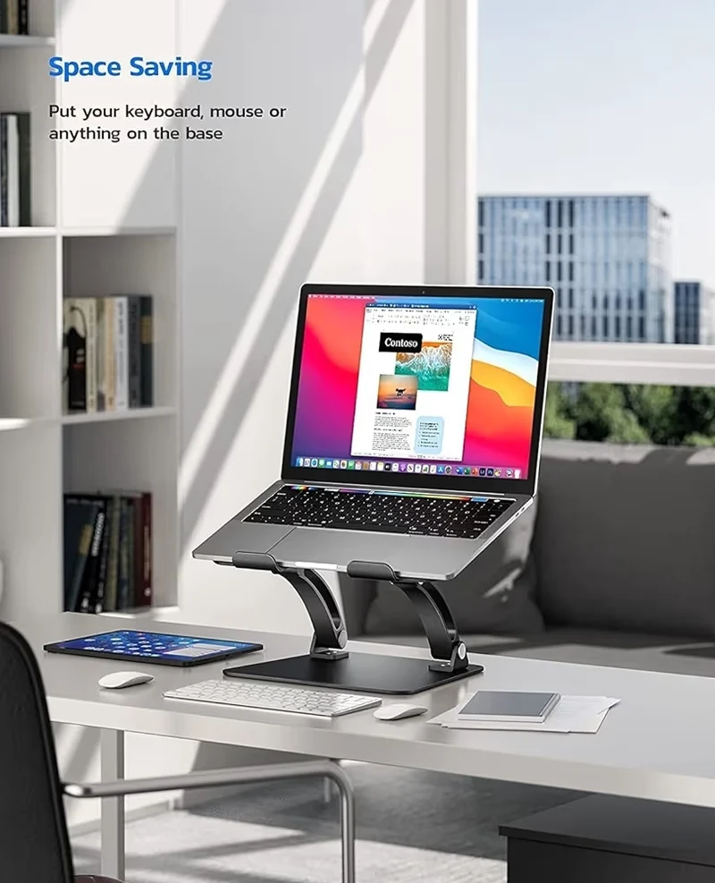 Fully Adjustable Laptop Stand Dual Foldable Aluminum Riser w/ Heat-Vent, Ergonomic Accessories Compatible with All 10-17" Laptops (Black)