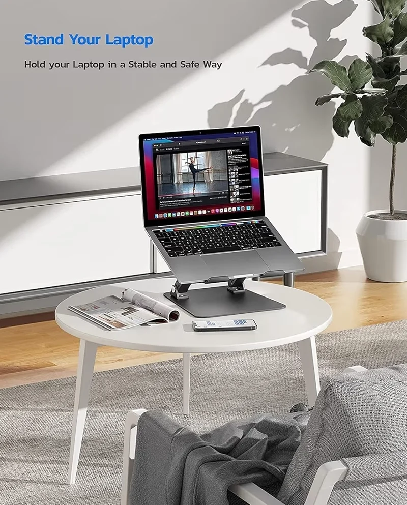 Fully Adjustable Laptop Stand Dual Foldable Aluminum Riser w/ Heat-Vent, Ergonomic Accessories Compatible with All 10-17" Laptops (Black)