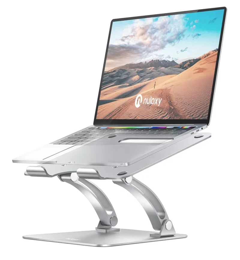 Fully Adjustable Laptop Stand Dual Foldable Aluminum Riser w/ Heat-Vent, Ergonomic Accessories Compatible with All 10-17" Laptops (Silver)