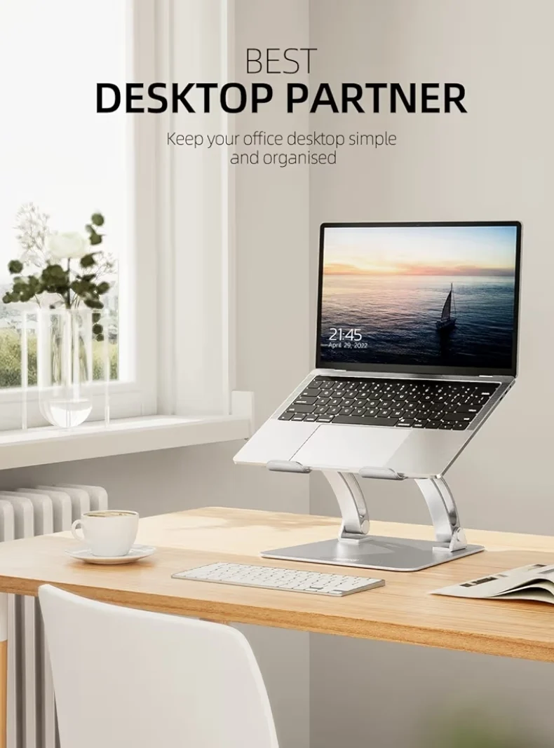 Fully Adjustable Laptop Stand Dual Foldable Aluminum Riser w/ Heat-Vent, Ergonomic Accessories Compatible with All 10-17" Laptops (Silver)