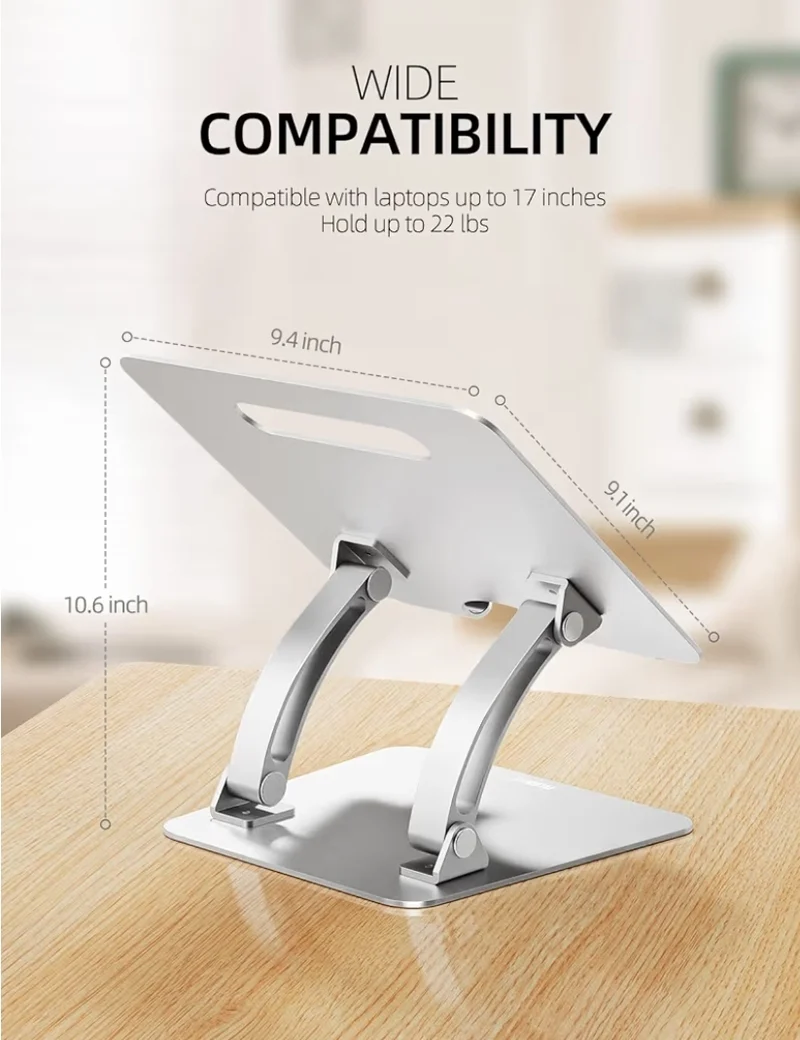 Fully Adjustable Laptop Stand Dual Foldable Aluminum Riser w/ Heat-Vent, Ergonomic Accessories Compatible with All 10-17" Laptops (Silver)