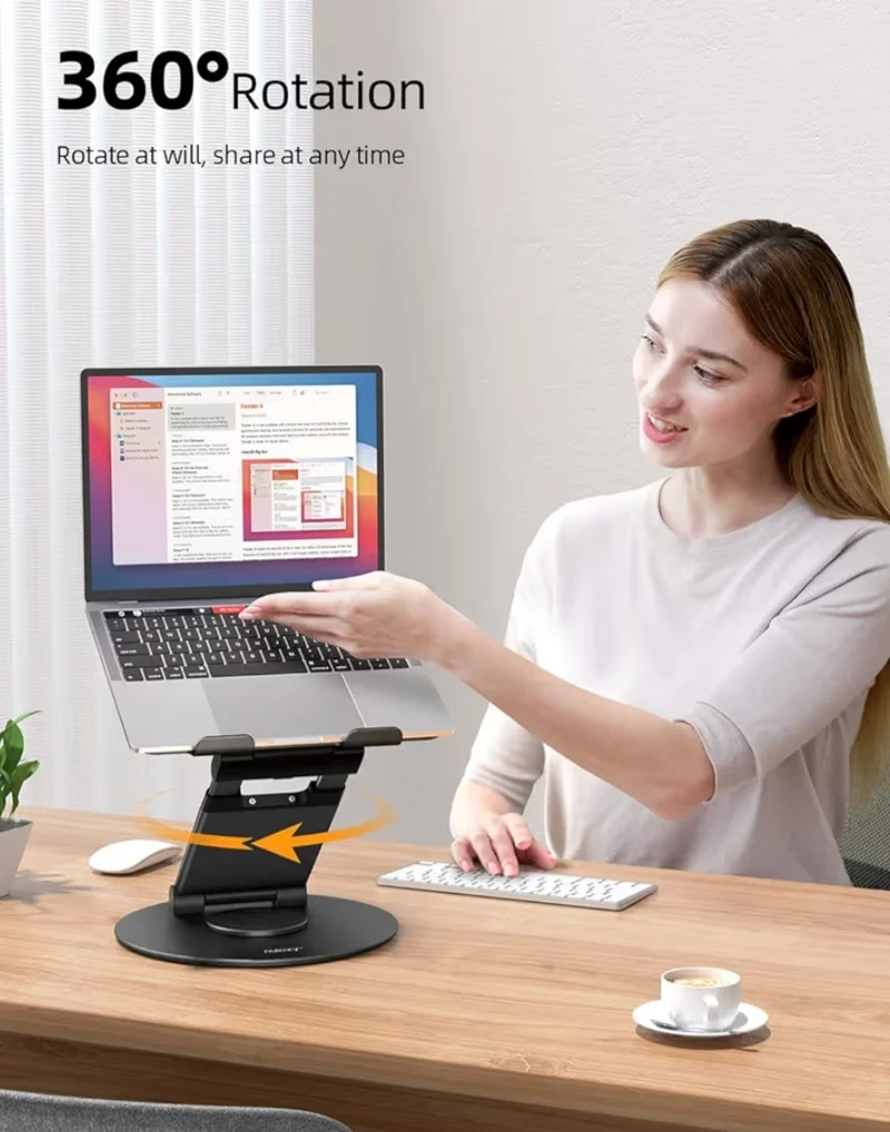 Telescopic 360 Rotating Laptop Stand for Desk Adjustable Height Swivel Pull Out Design Ergonomic Laptop Riser Fits All 10-17"- Black