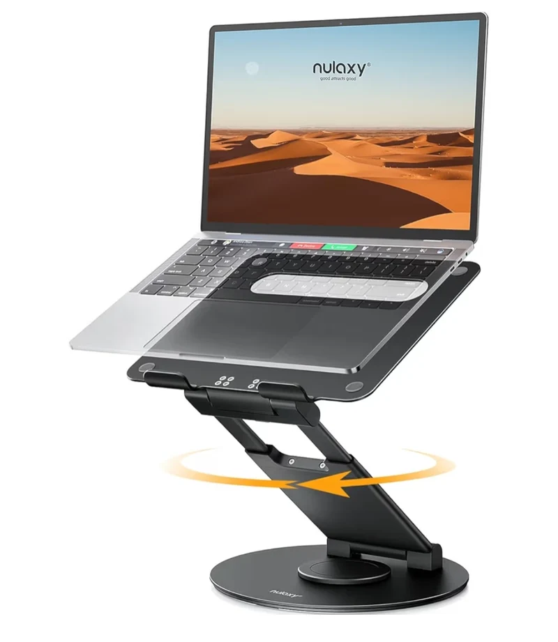 Telescopic 360 Rotating Laptop Stand for Desk Adjustable Height Swivel Pull Out Design Ergonomic Laptop Riser Fits All 10-17"- Black