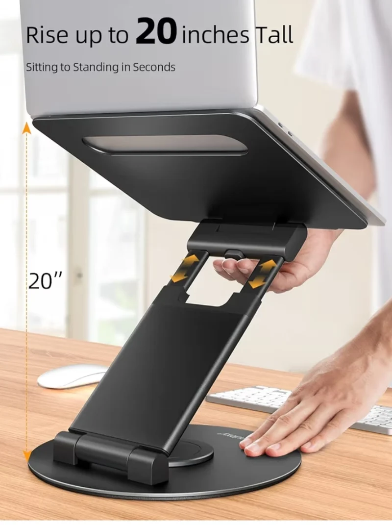 Telescopic 360 Rotating Laptop Stand for Desk Adjustable Height Swivel Pull Out Design Ergonomic Laptop Riser Fits All 10-17"- Black