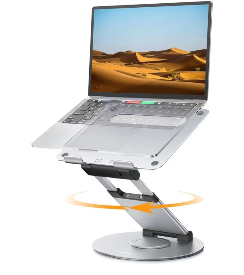 Telescopic 360 Rotating Laptop Stand for Desk Adjustable Height Swivel Pull Out Design Ergonomic Laptop Riser Fits All 10-17" - Silver