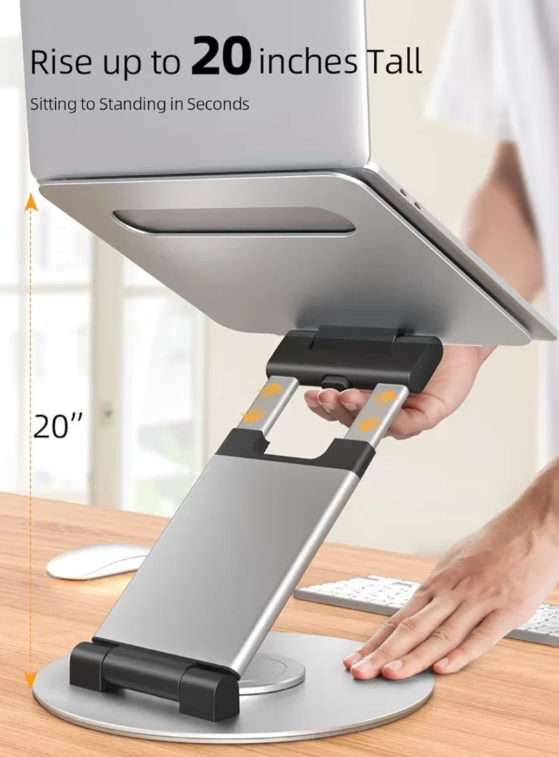 Telescopic 360 Rotating Laptop Stand for Desk Adjustable Height Swivel Pull Out Design Ergonomic Laptop Riser Fits All 10-17" - Silver