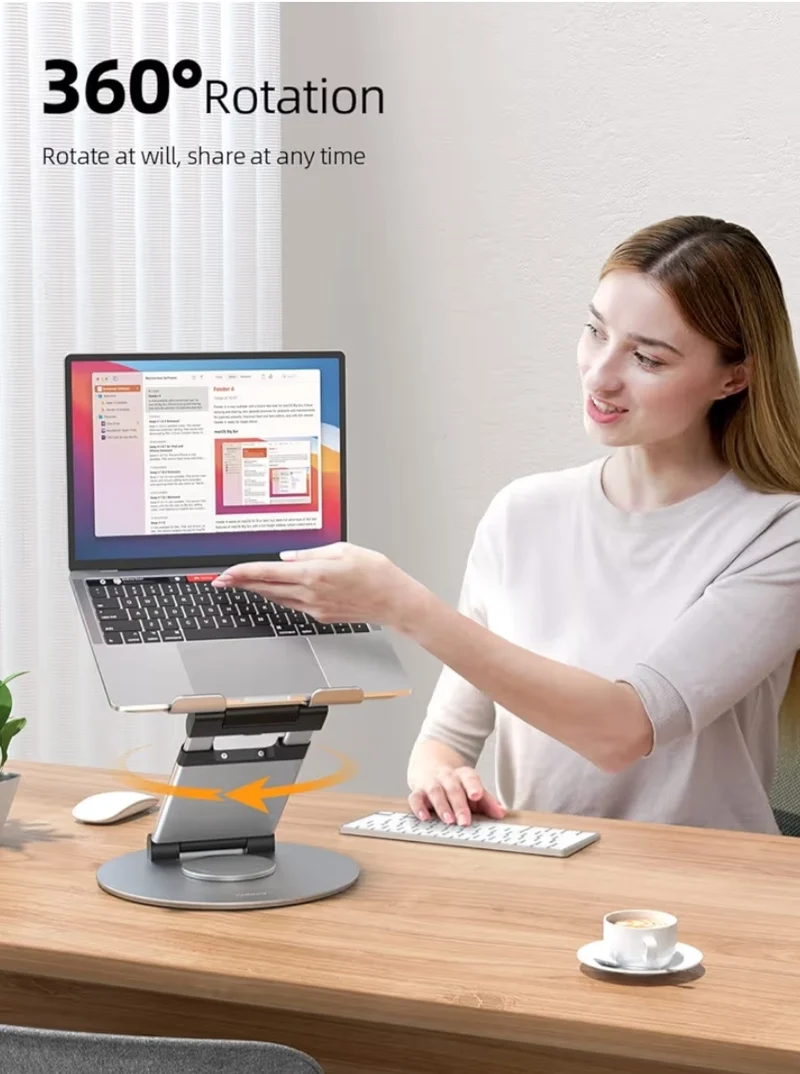 Telescopic 360 Rotating Laptop Stand for Desk Adjustable Height Swivel Pull Out Design Ergonomic Laptop Riser Fits All 10-17" - Silver