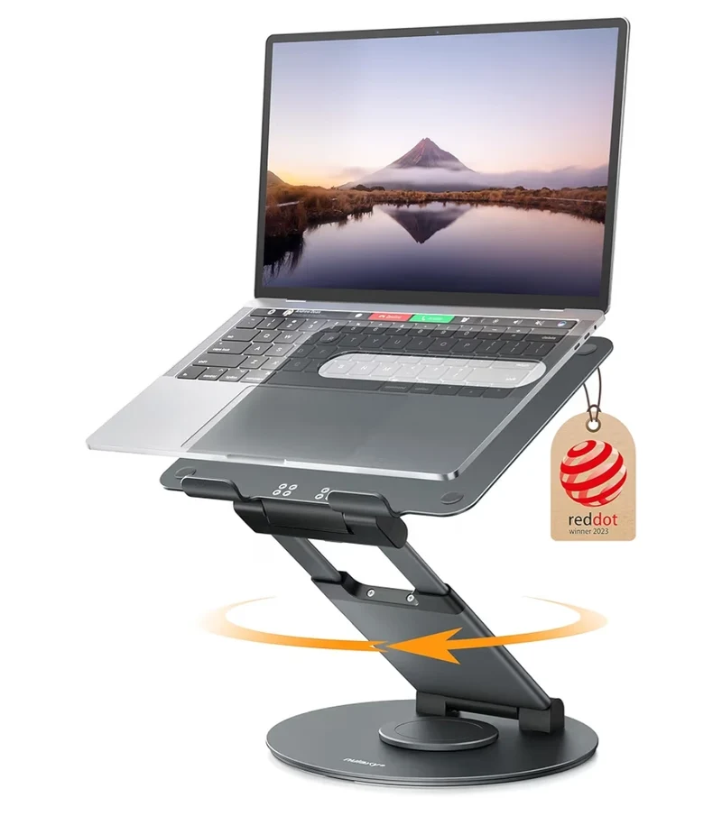 Telescopic 360 Rotating Laptop Stand for Desk Adjustable Height Swivel Pull Out Design Ergonomic Laptop Riser Standing Desk Converter Fits All 10-17" - Gray