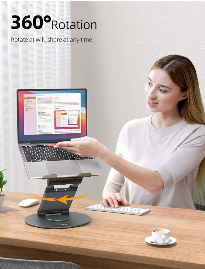 Telescopic 360 Rotating Laptop Stand for Desk Adjustable Height Swivel Pull Out Design Ergonomic Laptop Riser Standing Desk Converter Fits All 10-17" - Gray