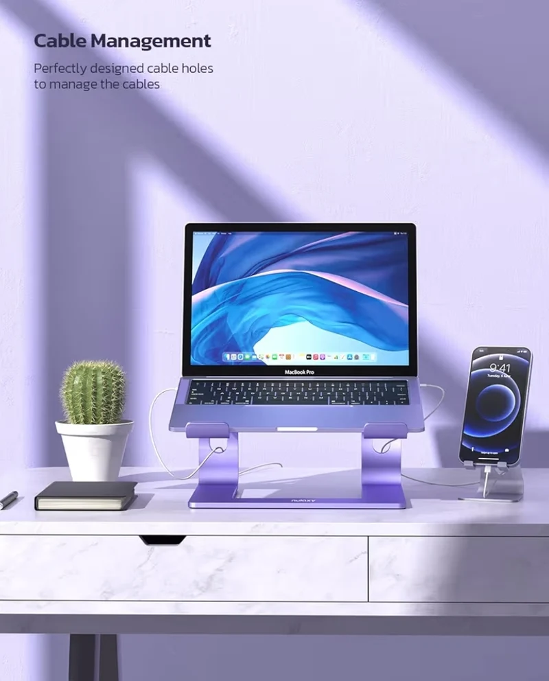 Ergonomic Aluminum Laptop Stand - Detachable Riser for 10-15.6' - (Purple)