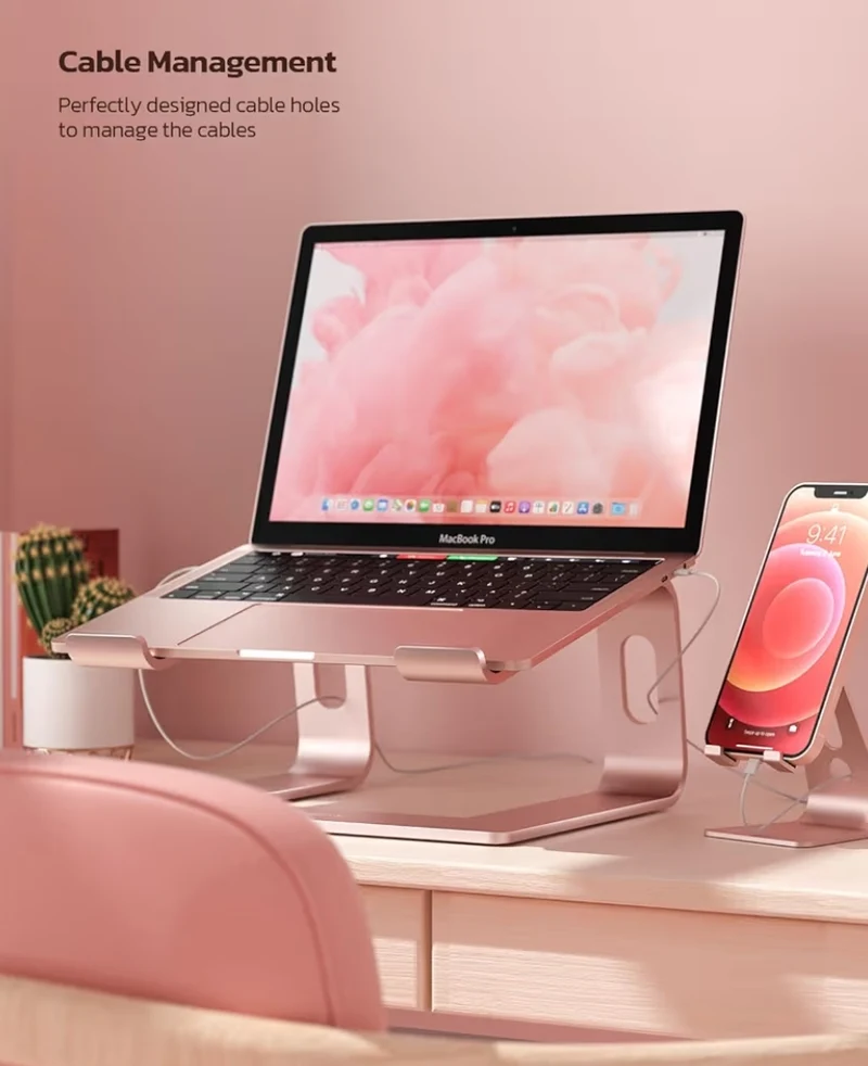 Laptop Stand, Ergonomic Aluminum Detachable Riser Notebook Holder Compatible w/ MacBook Air Pro, Dell XPS, HP, Lenovo 10-16” - Rose Gold