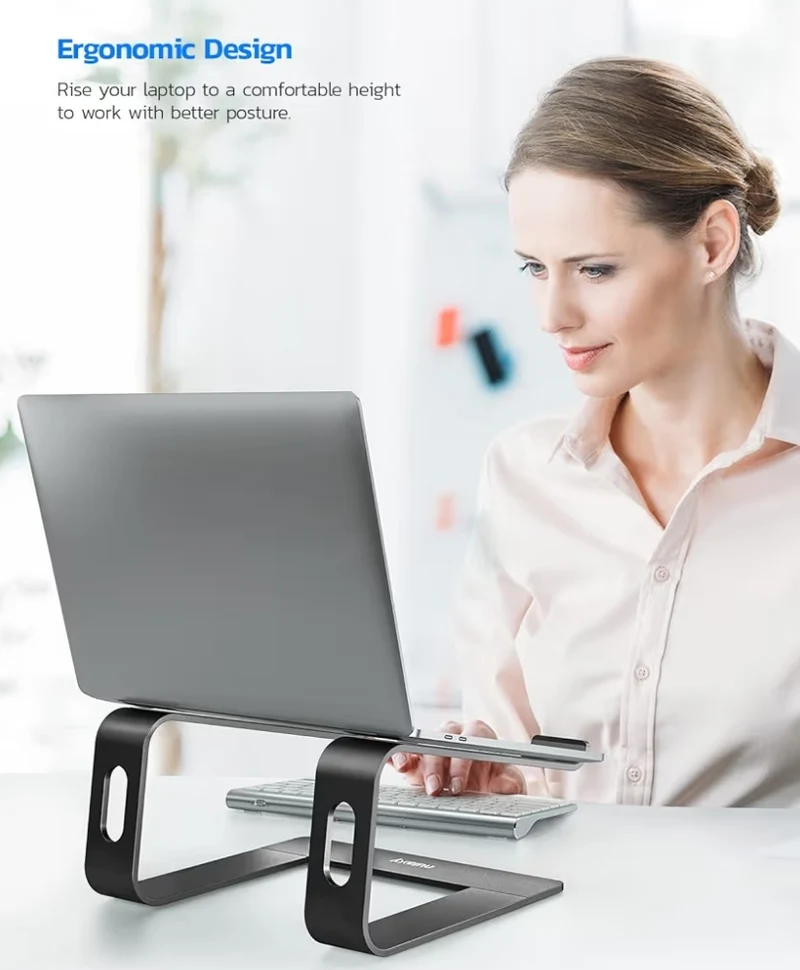 Ergonomic Aluminum Computer Stand, Detachable Riser Holder Stand Compatible w/ MacBook Air Pro, Dell XPS, HP, 10-15.6”