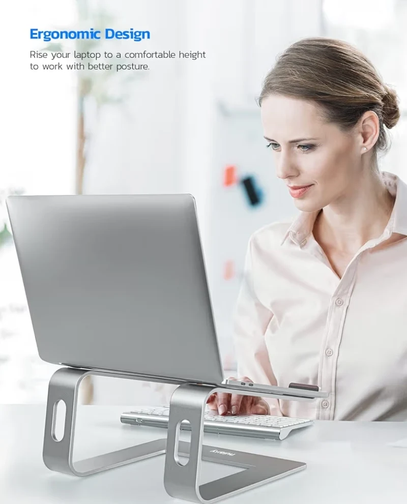 Ergonomic Aluminum Computer Stand, Detachable Riser Notebook Holder Compatible w/ 10-15.6” Laptops