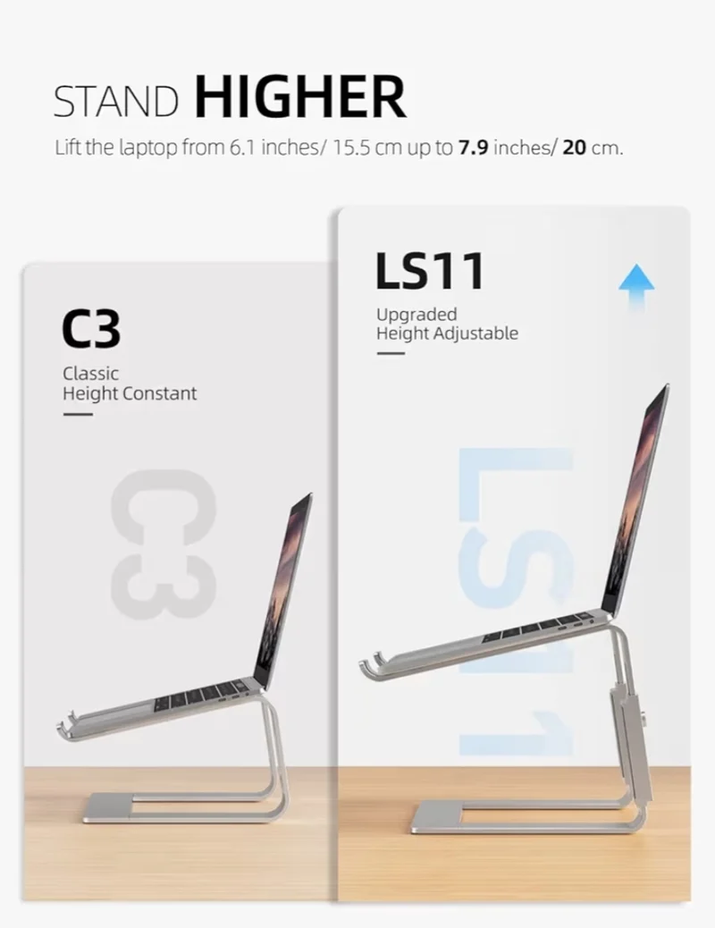 Laptop Stand Adjustable Height, Detachable Riser for Desk, Ergonomic Aluminum Computer Stand Holder