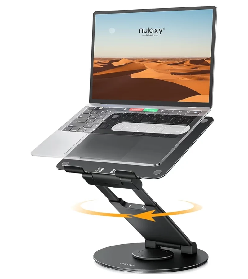 Telescopic 360 Rotating Laptop Stand for Desk Adjustable Height Swivel Pull Out Design Riser Fits All 10-17" Laptops - Black