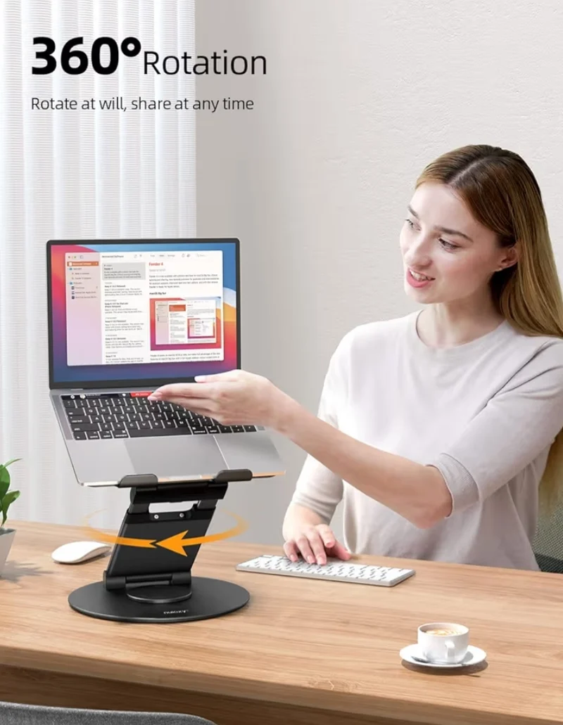 Telescopic 360 Rotating Laptop Stand for Desk Adjustable Height Swivel Pull Out Design Riser Fits All 10-17" Laptops - Black