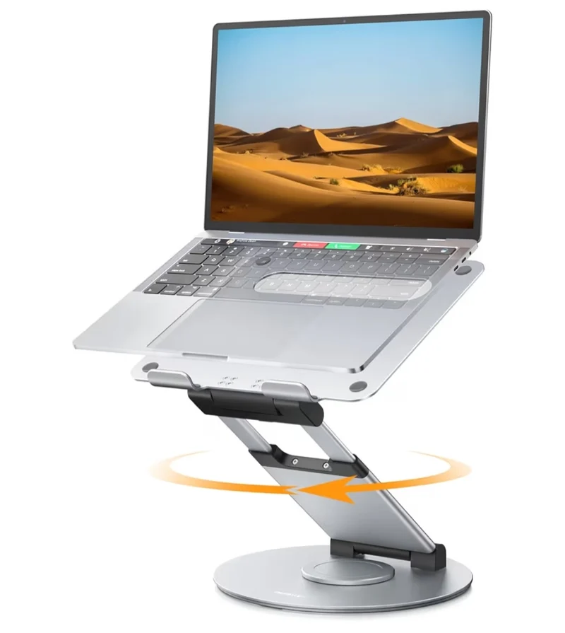 Telescopic 360 Rotating Laptop Stand for Desk Adjustable Height Swivel Pull Out Design Ergonomic Laptop Riser Fits All 10-17" - Silver