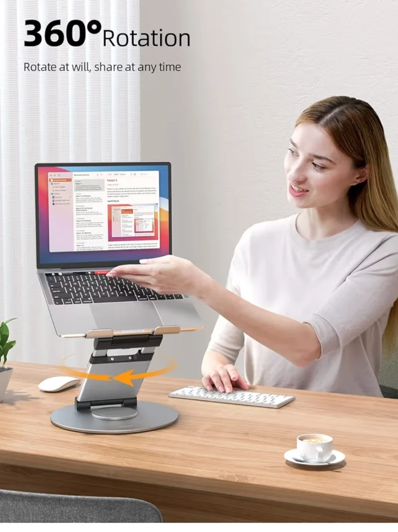 Telescopic 360 Rotating Laptop Stand for Desk Adjustable Height Swivel Pull Out Design Ergonomic Laptop Riser Fits All 10-17" - Silver