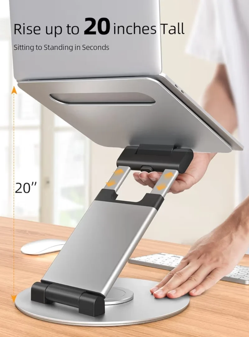 Telescopic 360 Rotating Laptop Stand for Desk Adjustable Height Swivel Pull Out Design Ergonomic Laptop Riser Fits All 10-17" - Silver