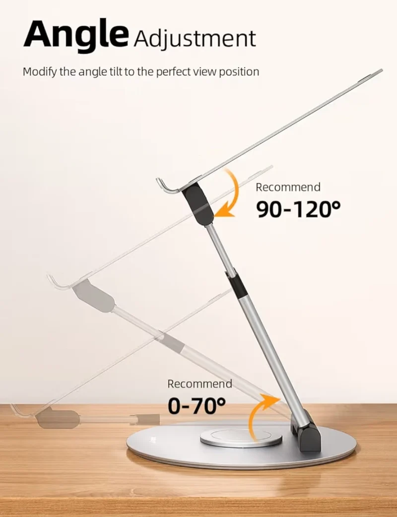 Telescopic 360 Rotating Laptop Stand for Desk Adjustable Height Swivel Pull Out Design Ergonomic Laptop Riser Fits All 10-17" - Silver