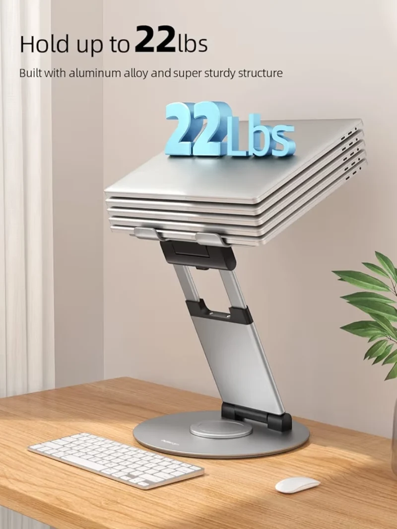 Telescopic 360 Rotating Laptop Stand for Desk Adjustable Height Swivel Pull Out Design Ergonomic Laptop Riser Fits All 10-17" - Silver