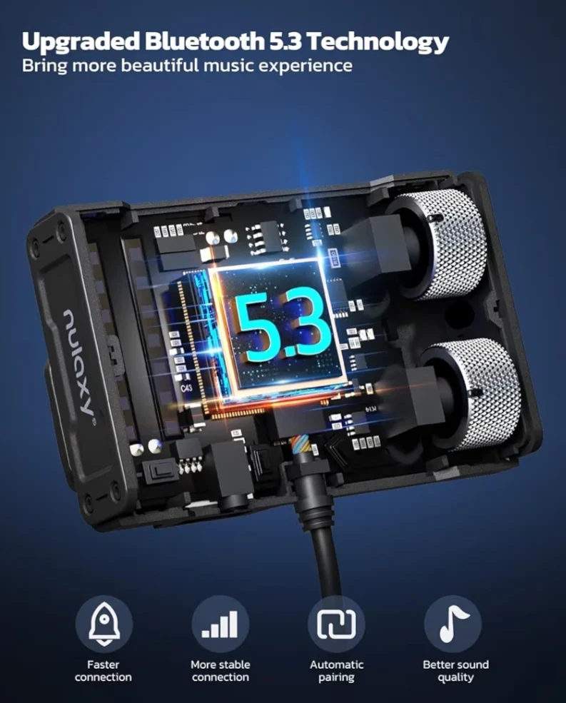 Bluetooth 5.3 Car FM Transmitter w/ Spiral Retractable Cable, DSP Noise Cancellation & Type-C, Hands-Free Calls & Music Streaming