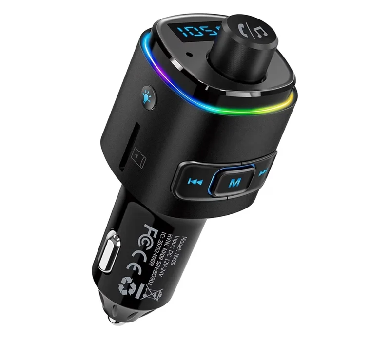 QC3.0 Bluetooth FM Transmitter Dual USB Charger Bluetooth Adapter Wireless Radio with 7-Color LED Backlit Light, Hands-Free Calling, Support USB Drive TF Card