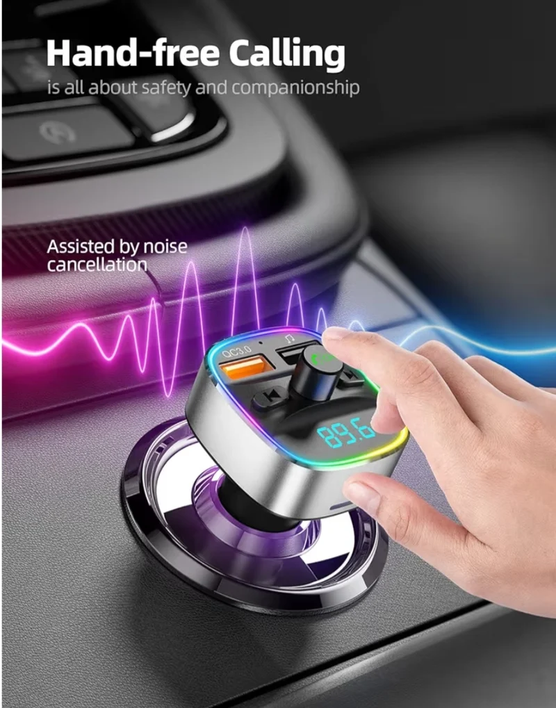 Bluetooth FM Transmitter,Car Adapter Charger w/ Dual USB Charging Ports, MP3 Music Player Supports TF Card Hands Free Calling - Silver