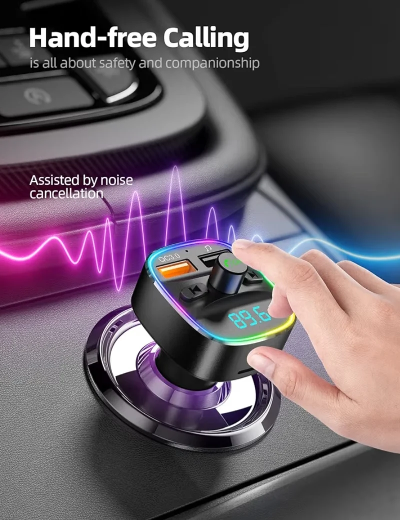 Bluetooth FM Transmitter, Car Adapter w/ Dual USB Charger Wireless Radio Car Kit MP3 Player Support TF Card & USB Disk - Black