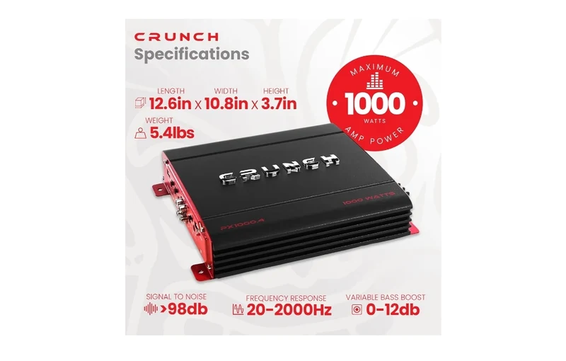 Crunch PX 1000.4 4 Channel 1000 Watt Amp A B Class Power Amplifier, Lightweight - Black