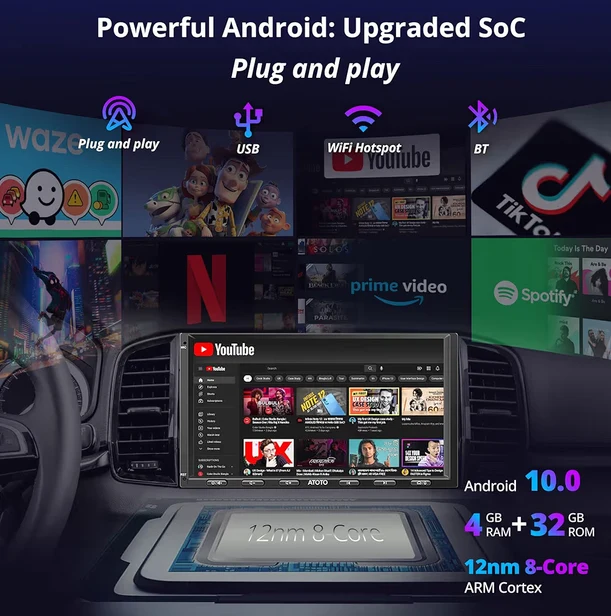7" QLED Touchscreen Double Din Car Stereo Wireless CarPlay Android Auto Bluetooth,HDMI - NEW
