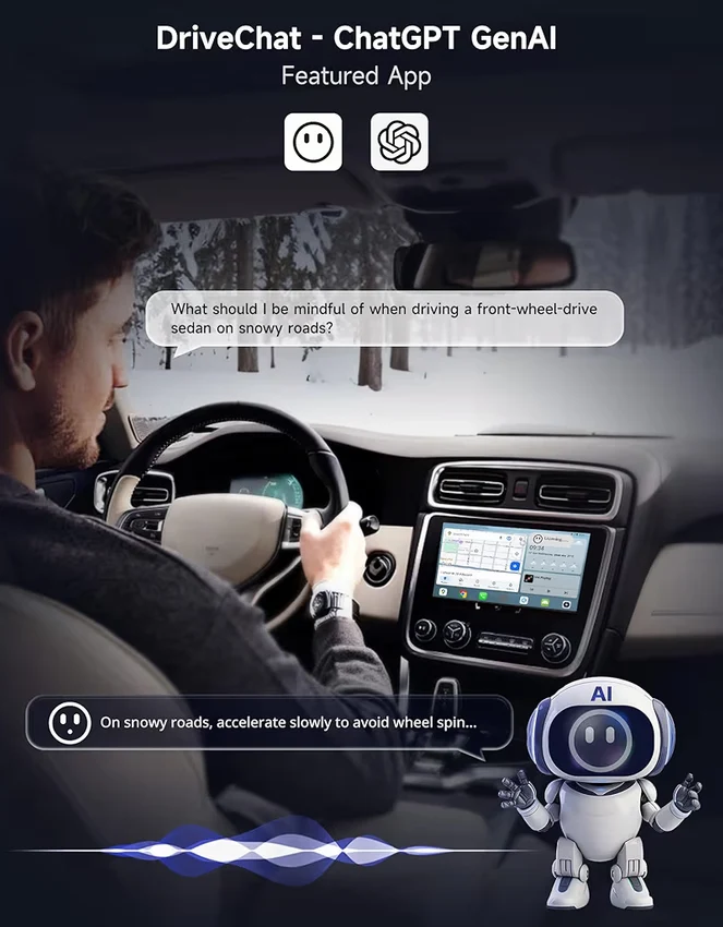 CB6C AI Box Wireless CarPlay/AndroidAuto Adapter w/ YouTube, Car Video Box GPS Navigation Expandable to 256GB