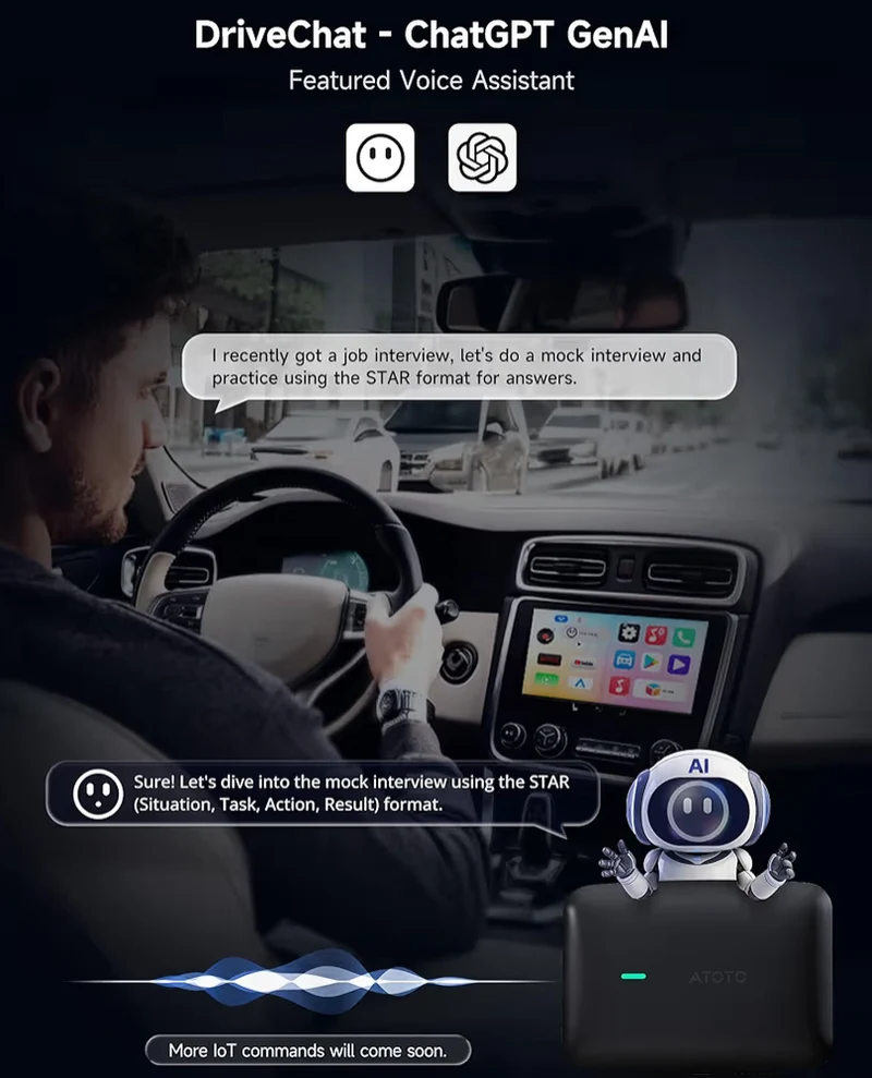 AI Box Upgrade Wireless CarPlay/Android Auto Adapter Compatible w/ YouTube, Plug & Play Smart AI Box Support, Dual Bluetooth, GPS Track