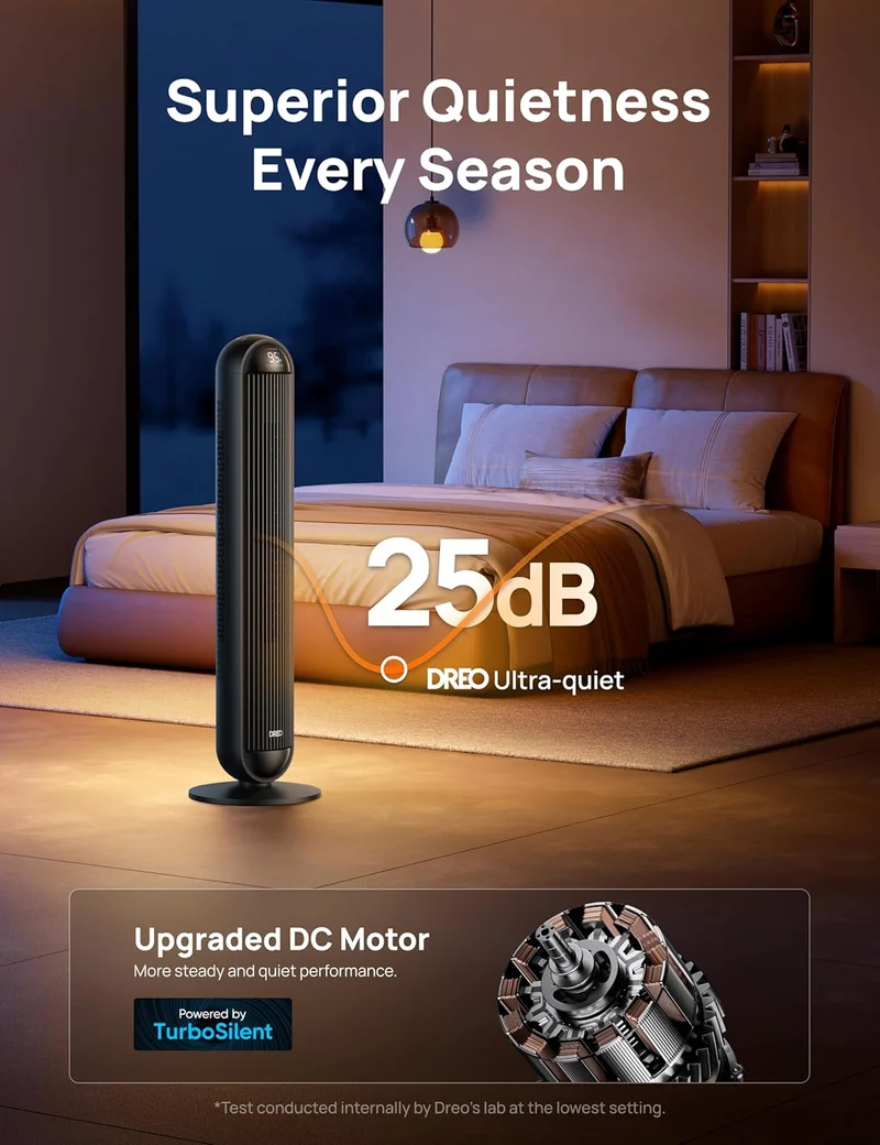 Heater Fan, 42" Electric Heaters for Indoor Use w/ Thermostat, 5 Heat & 12 Fan Levels, 120° Oscillation, 12H Timer, 25dB Quiet, Ceramic w/ Remote for Large Room - Black