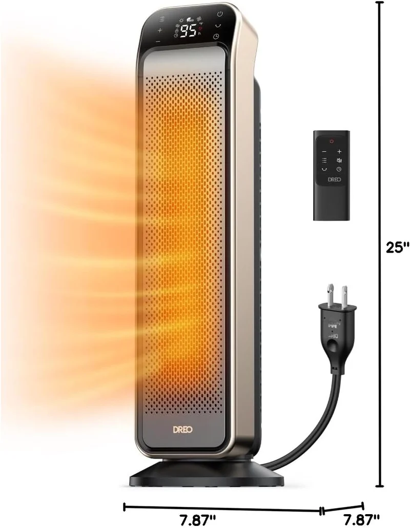 Space Heater Indoor, 25" 11.5ft/s Fast Portable w/ Remote and Anti-Burn Plug, 3 Modes for Indoor Use Large Room - Gold