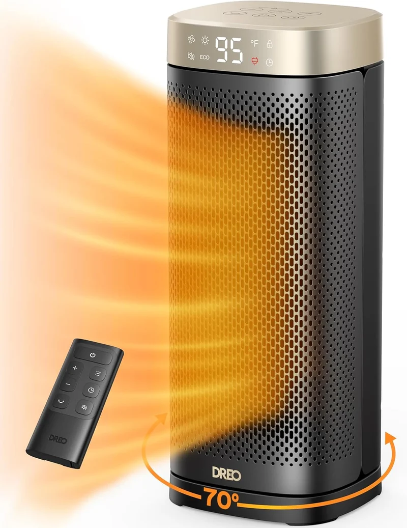 Space Heaters for Indoor Use Large Room, 70 ° Oscillation, Fast Heating Ceramic Electric w/ Digital Thermostat, Remote Control, 1-12H Timer