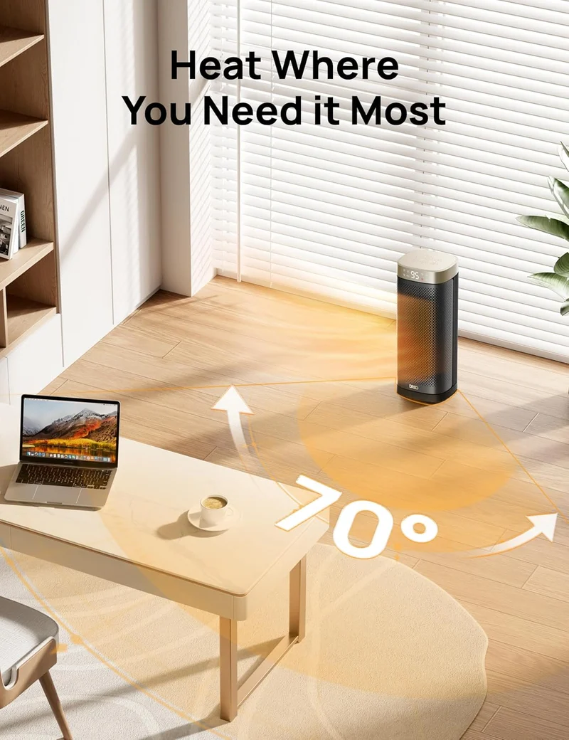 Space Heaters for Indoor Use Large Room, 70 ° Oscillation, Fast Heating Ceramic Electric w/ Digital Thermostat, Remote Control, 1-12H Timer