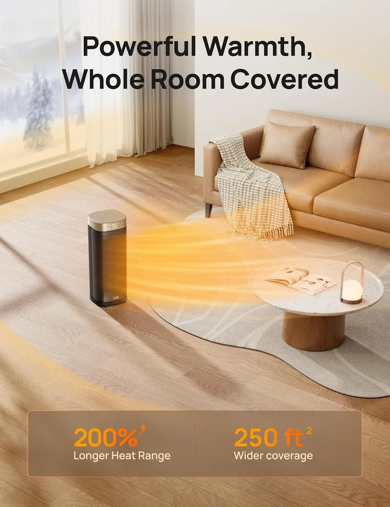 Space Heaters for Indoor Use Large Room, 70 ° Oscillation, Fast Heating Ceramic Electric w/ Digital Thermostat, Remote Control, 1-12H Timer