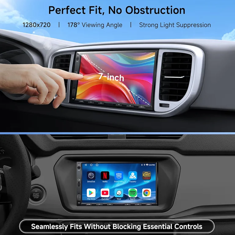 7" Double din Car Stereo in-Dash GPS Navigation, Wireless CarPlay & Android Auto, WiFi/USB/Bluetooth, Built-in Amp & DSP, AI Chat, Split Screen Car Radio