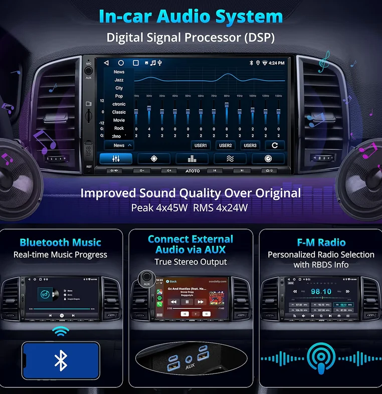 7" Double din Car Stereo in-Dash GPS Navigation, Wireless CarPlay & Android Auto, WiFi/USB/Bluetooth, Built-in Amp & DSP, AI Chat, Split Screen Car Radio