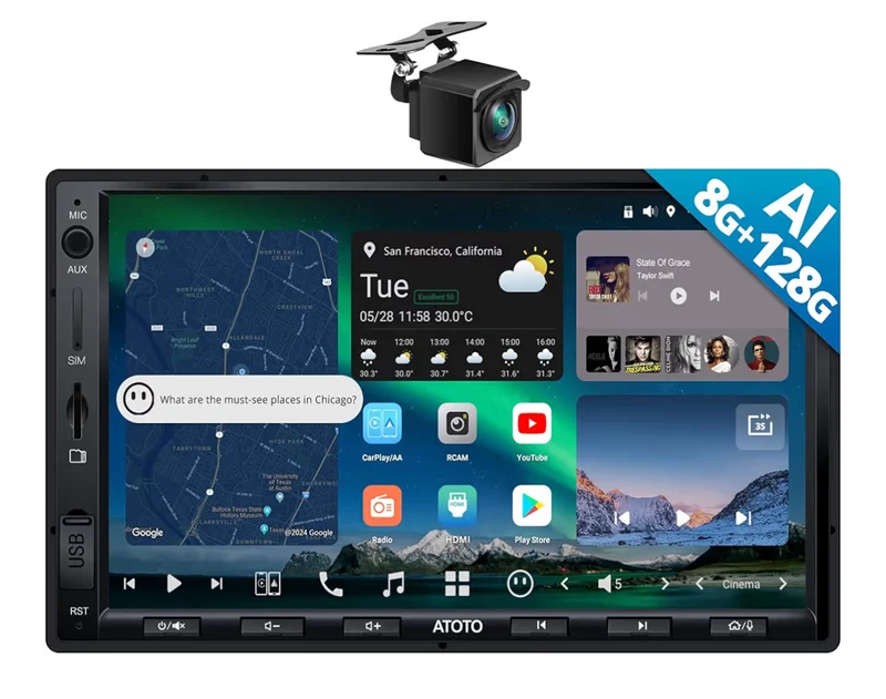 7" Double Din Android Car Stereo in-Dash Navigation, 4G LTE, Wireless Carplay & Android Auto, 7.1.2 Ch Audio, Dual Bluetooth, HDMI Input