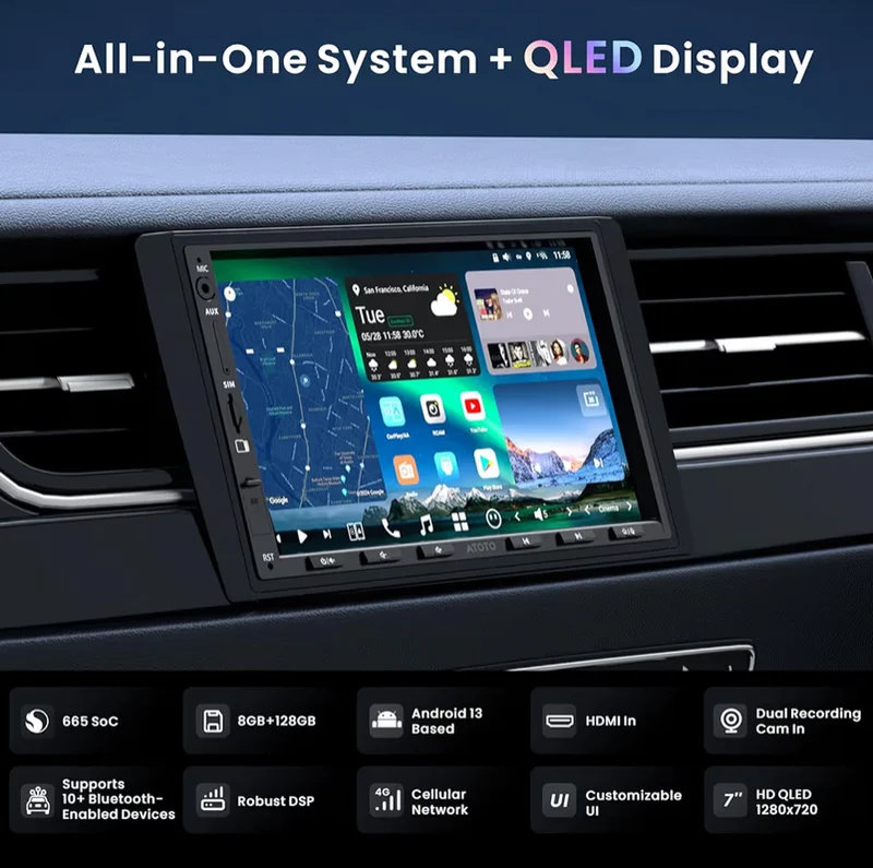 7" Double Din Android Car Stereo in-Dash Navigation, 4G LTE, Wireless Carplay & Android Auto, 7.1.2 Ch Audio, Dual Bluetooth, HDMI Input