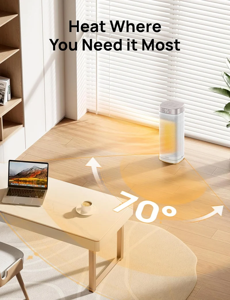 1500W Fast Heating Portable Heaters w/ Remote, Large PTC Ceramic Electric, 12H Timer, 70° Oscillation, Overheat Protection, Safety Heat - White