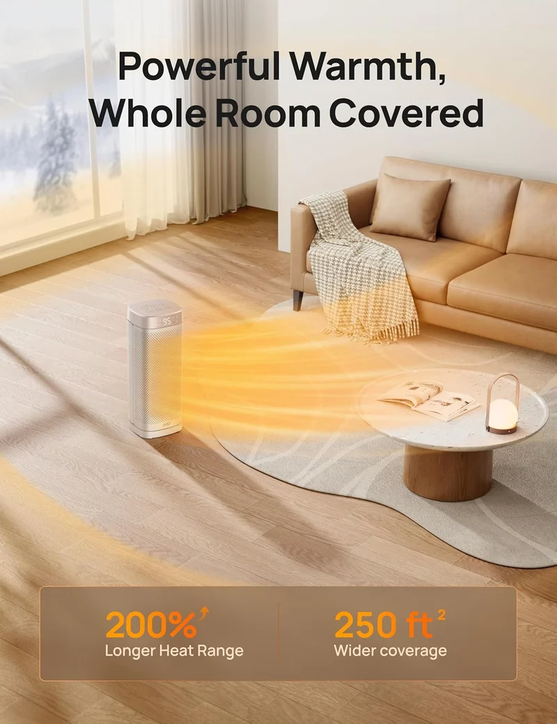 1500W Fast Heating Portable Heaters w/ Remote, Large PTC Ceramic Electric, 12H Timer, 70° Oscillation, Overheat Protection, Safety Heat - White